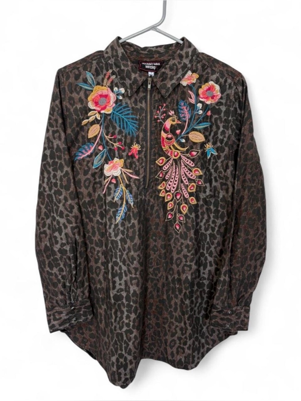 NWT Johnny Was Multicolor Floral Leopard Peacock Embroidery Long Sleeve Small